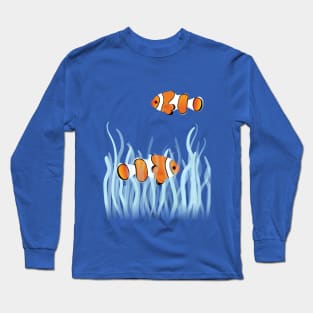 Two clown fishes swimming between sea anemones Long Sleeve T-Shirt